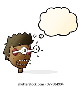 cartoon surprised man with eyes popping out with thought bubble