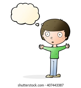 cartoon surprised man with thought bubble