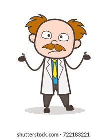 Cartoon Surprised Scientist Showing Empty Hands Vector Illustration