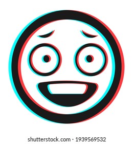 Cartoon surprised smile emoticon symbol, icon in 3d effect with blue and red color