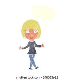 cartoon surprised woman with speech bubble