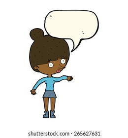 cartoon surprised woman with speech bubble