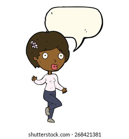 cartoon surprised woman with speech bubble