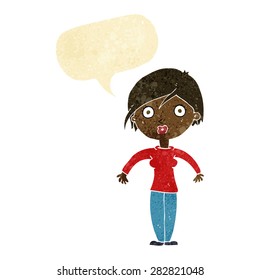 cartoon surprised woman with speech bubble