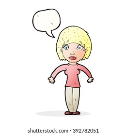 cartoon surprised woman with speech bubble