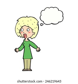 cartoon surprised woman with thought bubble