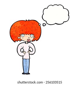 cartoon surprised woman with thought bubble