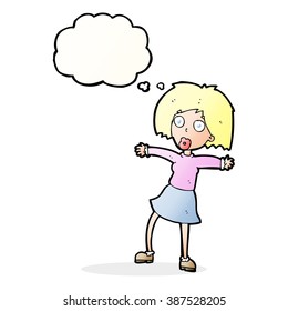 cartoon surprised woman with thought bubble