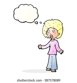 cartoon surprised woman with thought bubble