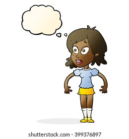 cartoon surprised woman with thought bubble