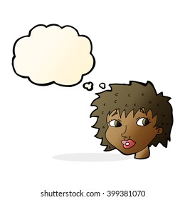 cartoon surprised woman with thought bubble