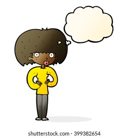 cartoon surprised woman with thought bubble