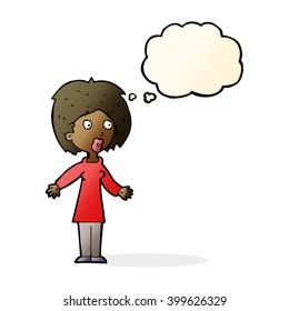 cartoon surprised woman with thought bubble