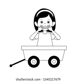 Cartoon Surprised Woman In Toy Wagon Icon Over White Background, Vector Illustration