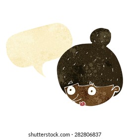 cartoon surprised woman's face with speech bubble