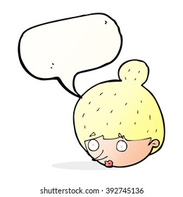 cartoon surprised woman's face with speech bubble