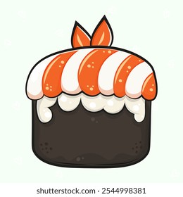 Cartoon Sushi Dessert Illustration. Vector hand drawn cartoon kawaii character illustration icon. Isolated on green background. Sushi concept