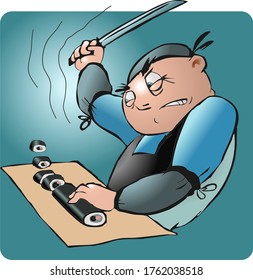 Cartoon sushi man. Vector illustration.