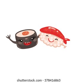 Cartoon sushi set. Vector Illustration.