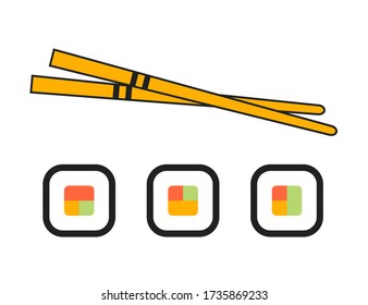 Cartoon sushi simple vector illustration. Food isolated icon set in flat style.