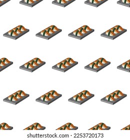 cartoon sushi-eel, japanese food seamless pattern on colorful background