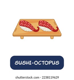 cartoon sushi-octopus, japanese food vector isolated on white background