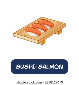 cartoon sushi-salmon, japanese food vector isolated on white background