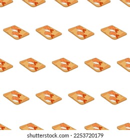 cartoon sushi-shrimp, japanese food seamless pattern on colorful background