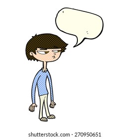 cartoon suspicious boy with speech bubble