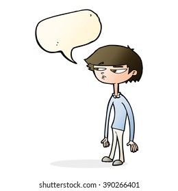 cartoon suspicious boy with speech bubble