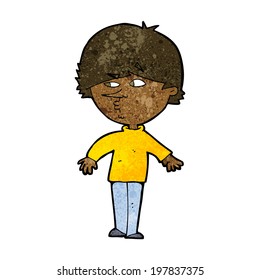 cartoon suspicious man looking over shoulder