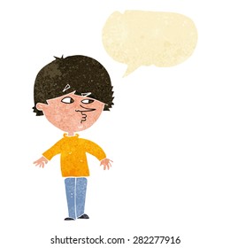 cartoon suspicious man looking over shoulder with speech bubble