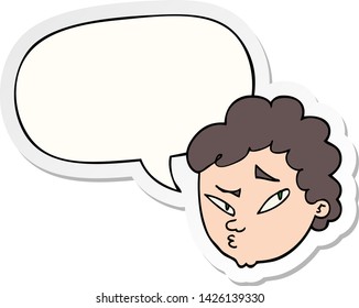 cartoon suspicious man with speech bubble sticker