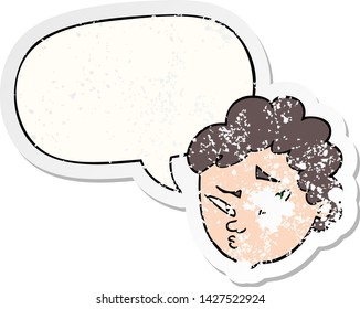 cartoon suspicious man with speech bubble distressed distressed old sticker