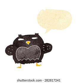 cartoon suspicious owl with speech bubble