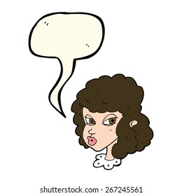 cartoon suspicious woman with speech bubble