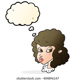 cartoon suspicious woman with thought bubble