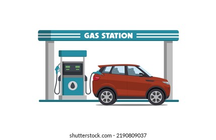 cartoon suv car on gas station vector illustration