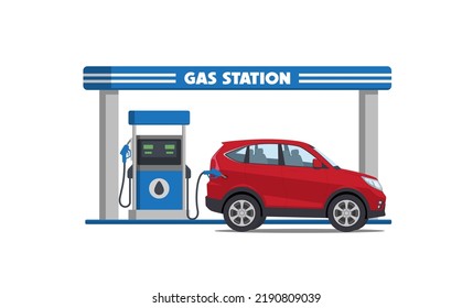 caricatura suv car en la ilustración vectorial de la estación de gas