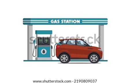 cartoon suv car on gas station vector illustration