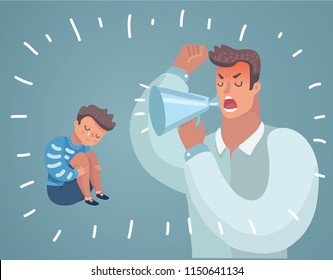 Cartoon SVector Illustration of Father Scolding His Son. Angry Dad Yells at Little Scared Kid. Children's psychological problems