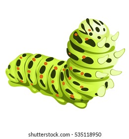 Cartoon Swallowtail caterpillar isolated on a white background. Vector closeup illustration.