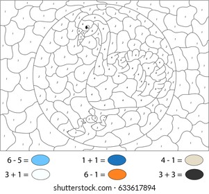Cartoon swan with her chicks. Color by number educational game for schoolchild and preschool kids