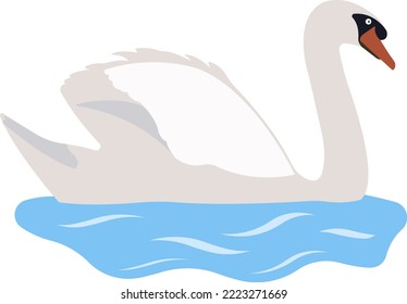 Cartoon swan. The swan swims in the water. Wild animal. Vector illustration.