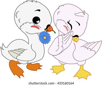 Cartoon swans with flower.