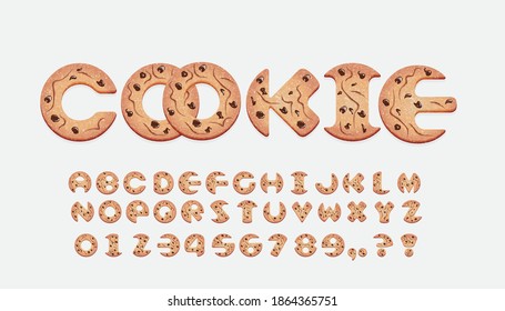 Cartoon Sweet Alphabet Set. Font Made Of Chocolate Chip Cookies.