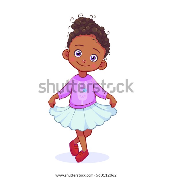 リラックセーターにバニーが尊敬の姿勢で立っている漫画の甘い黒い女の子 子供のベクターイラストを切り取り のベクター画像素材 ロイヤリティフリー