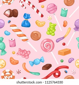 Cartoon sweet bonbon sweetmeats candy kids food sweets mega collection seamless pattern background