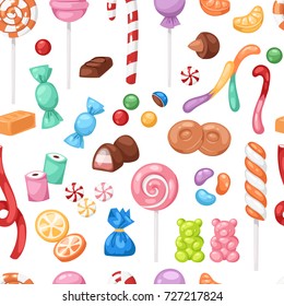 Cartoon sweet bonbon sweetmeats candy kids food sweets mega collection seamless pattern background