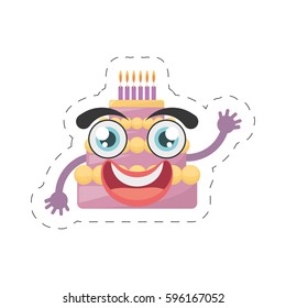 cartoon sweet cake birthday cut line vector illustration eps 10